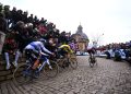 - FEBRUARY 24: (L-R) Christophe Laporte of France, Wout Van Aert of Belgium and Team Visma | Lease A Bike and Arnaud De Lie of Belgium and Team Lotto Dstny compete in the breakaway climbing the Muur van Geraardsbergen while fans cheer during the 79th Omloop Het Nieuwsblad 2024, Men's Elite a 202.2km one day race from Ghent to Ninove / #UCIWT / on February 24, 2024 in Ninove, Belgium. (Photo by Luc Claessen/Getty Images)